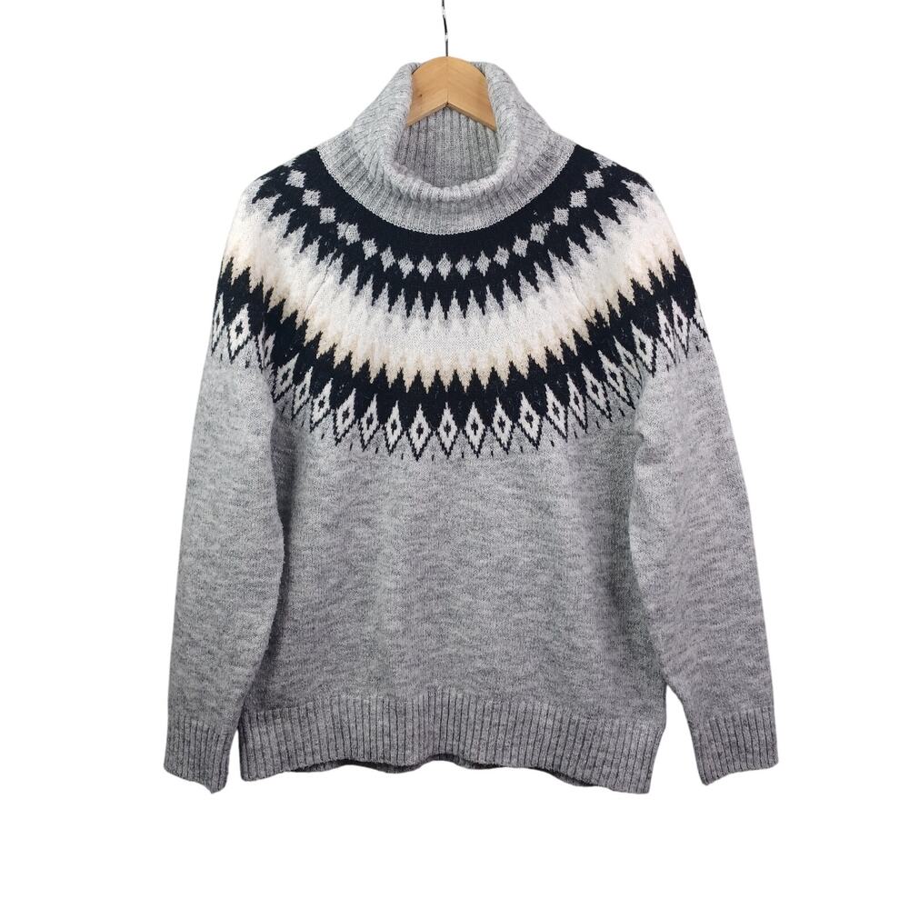ASPEN Womens Nordic Fair Isle Sweater Size‎ XL Gray Wool Blend Turtleneck Chunky